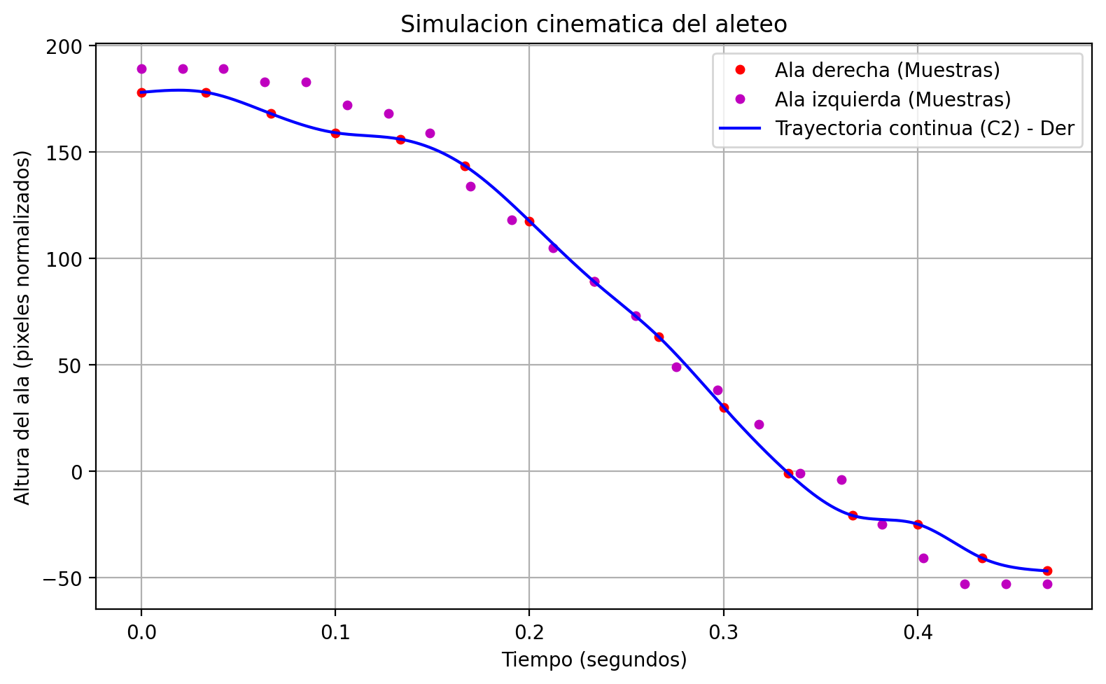 Grafico del ajuste del aleteo de la paloma